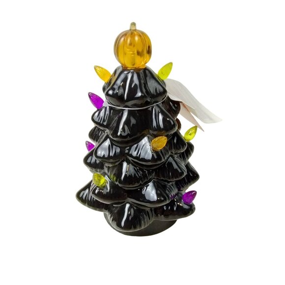 Vintage-Inspired Halloween Black Ceramic Tree With Pumpkin Topper - Picture 7 of 9